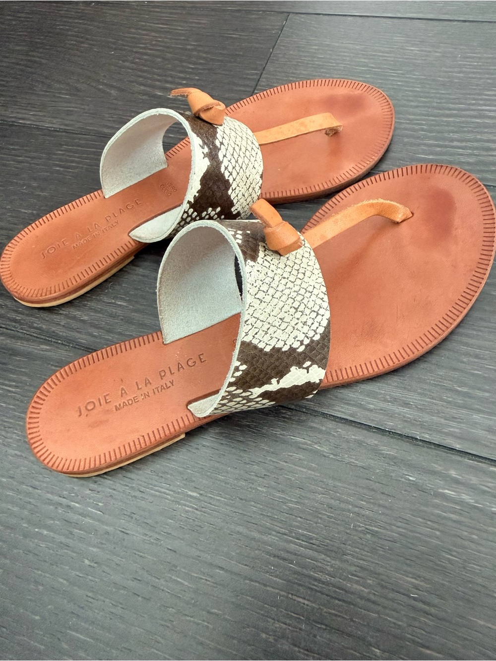Joie À La Plage Tan & Brown Snake-Print Slide Sandals
